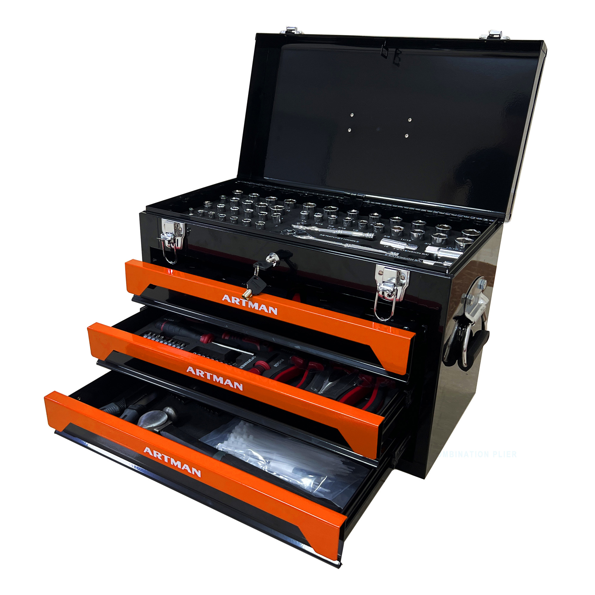 Main product image of Portable 3-Drawer Tool Box for Storage, Includes Assorted Hand Tool Set