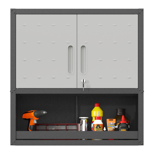 Main product image of Metal Wall-Mounted Tool Storage Cabinet, Locking Door, 1 Shelf, 1 Open Drawer