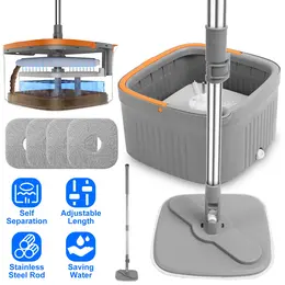 Product image of Spin Mop System with Dual Compartment Bucket, 4 Microfiber Pads