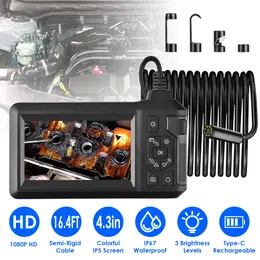 Product image of 1080P 8mm Borescope Camera, 4.3in Color Screen, IP67, 16.4ft Semi-Rigid