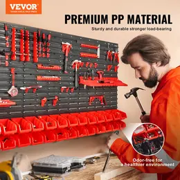 Product image of Wall-Mounted 30-Compartment Plastic Parts Organizer with Panel, Rack, Hooks