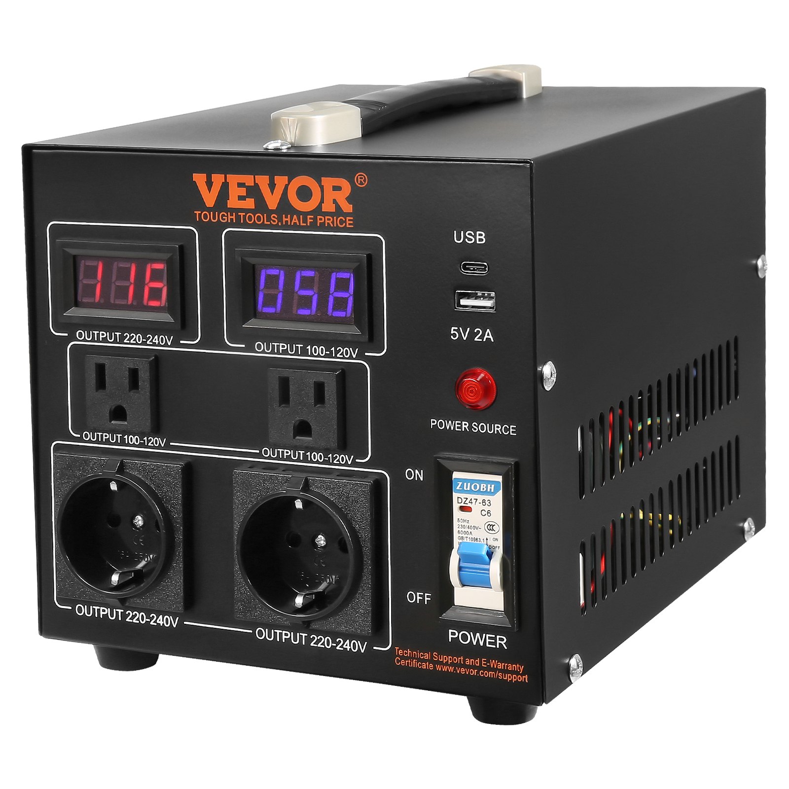 Main product image of 2000W Voltage Converter Transformer, 110V/220V Step Up/Down, US/EU Outlet, USB