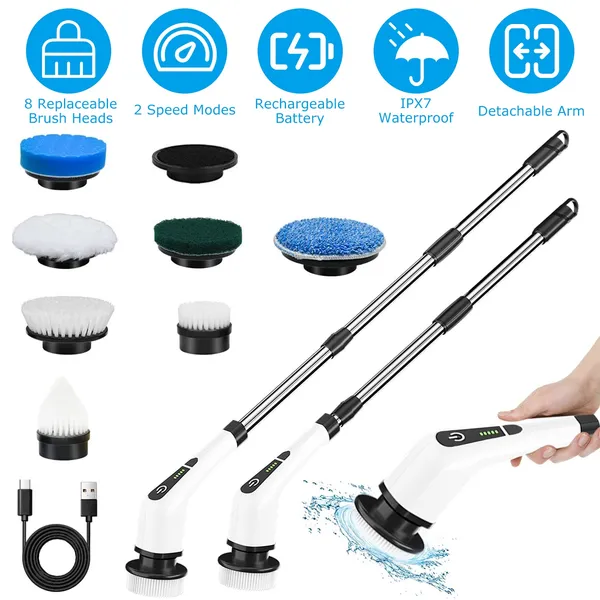 Main product image of Cordless Electric Spin Scrubber, Extendable, 2-Speed, 8 Brush Heads