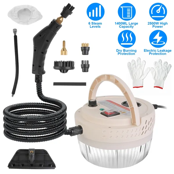Main product image of 2500W Handheld Steam Cleaner, 1400ML Tank, 9 Accessories, 6 Steam Levels