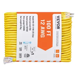 Product image of 100 ft Extension Cord, 12AWG, 15A, 1875W, 3-Prong, Lighted End