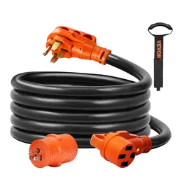 Product image of 15 ft 50A RV Extension Cord, STW, NEMA 14-50R/14-50P, LED, 15A Adapter