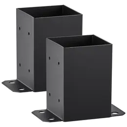 Product image of 3.6x3.6 Inch Inner Post Base Brackets, Powder-Coated Matte Black, 2-Pack