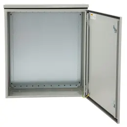 Product image of 24x24x12in NEMA 4 IP65 Carbon Steel Hinged Electrical Enclosure with Rain Hood