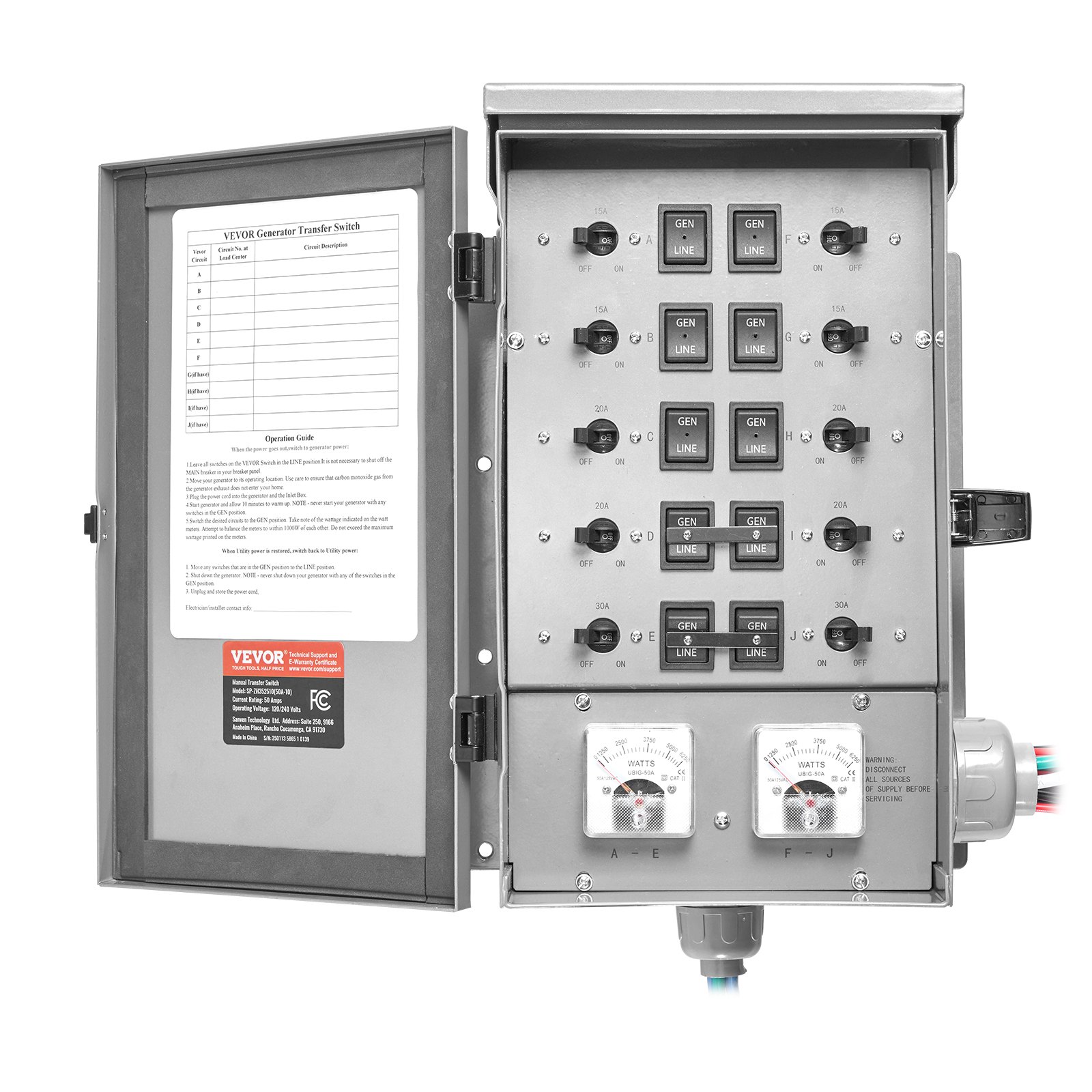 Main product image of Manual Transfer Switch 50A NEMA 3R 12500W 120/240V