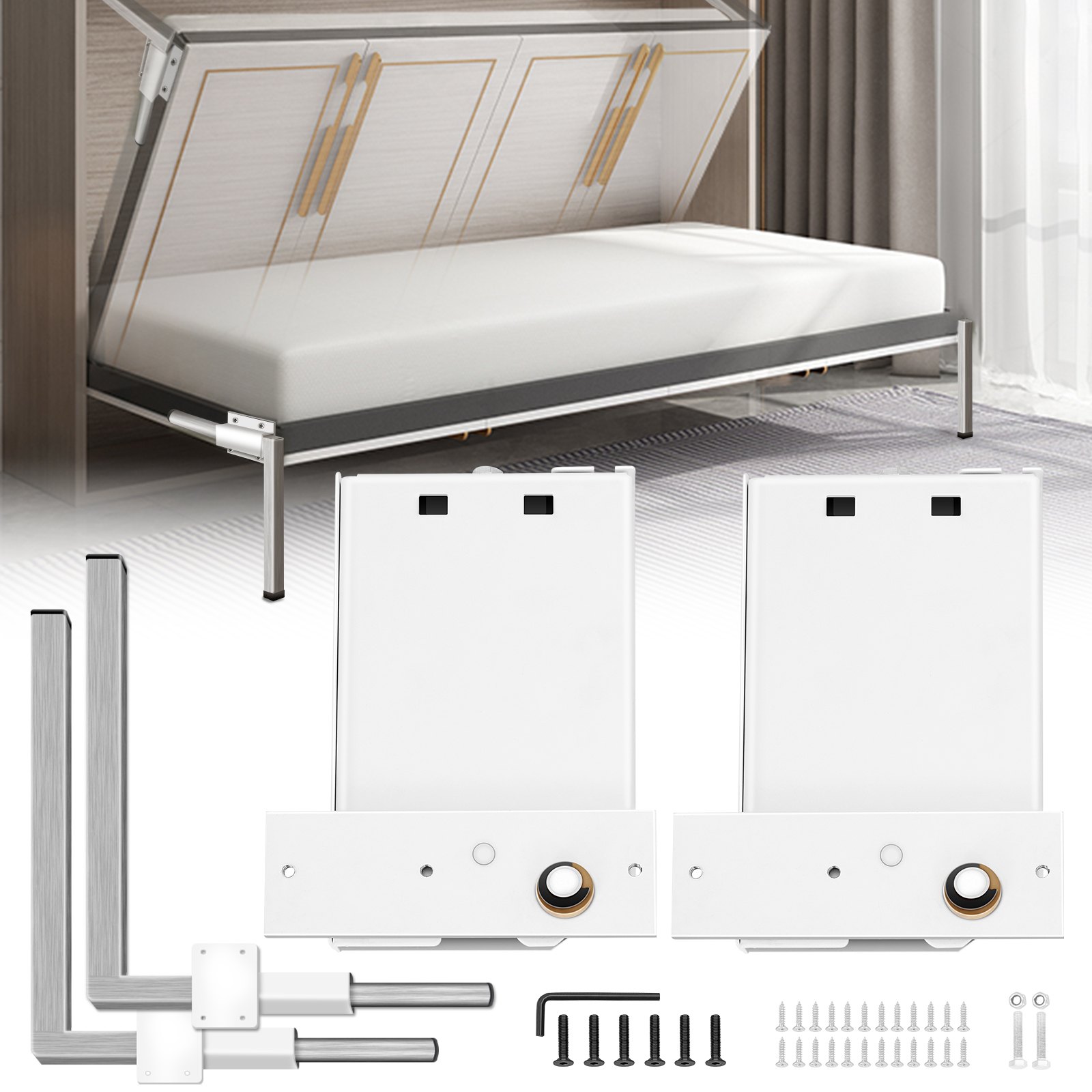 Main product image of Murphy Bed Wall Mount Spring Mechanism, Queen/Twin Horizontal, White