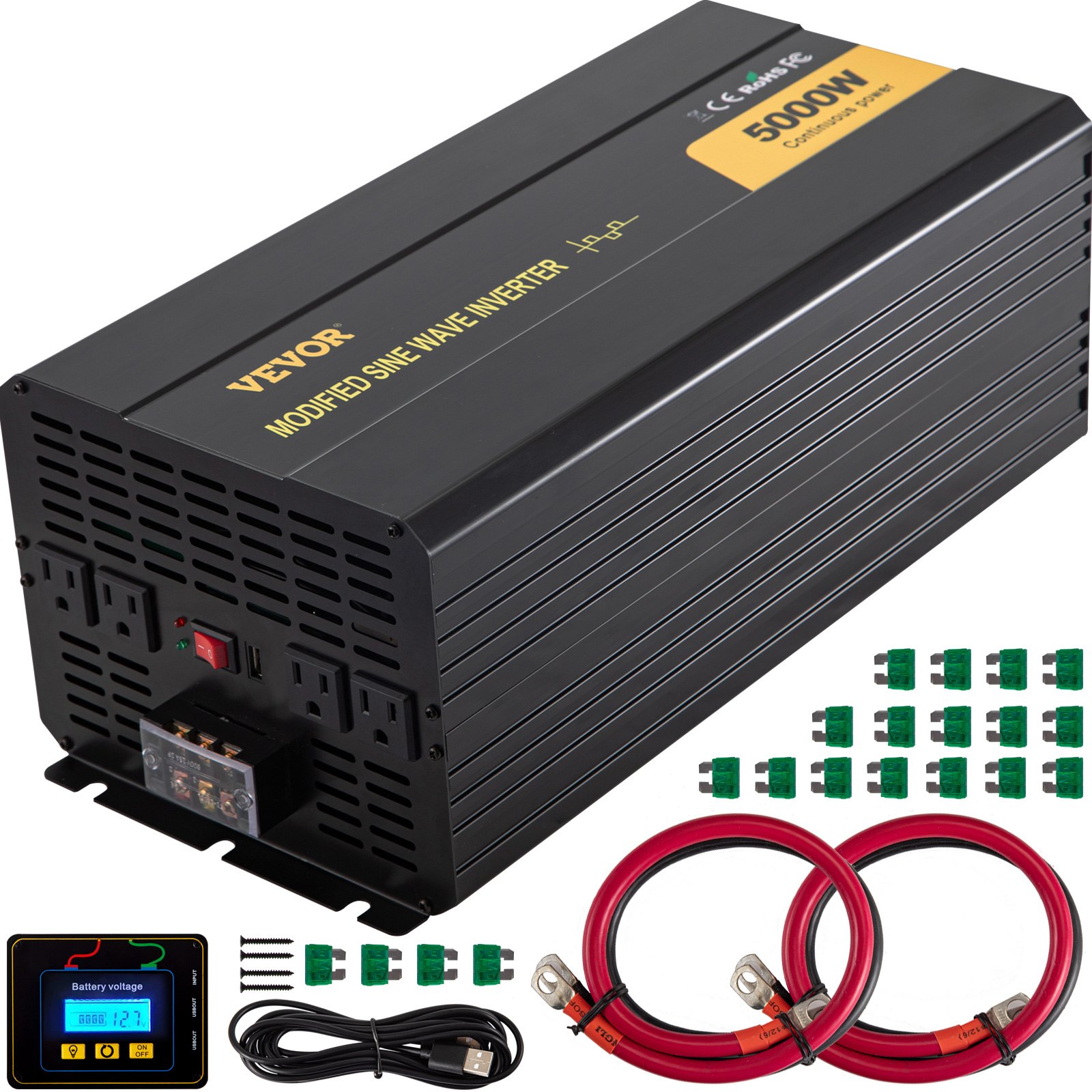 Main product image of 5000W Modified Sine Wave Power Inverter, DC 12V to AC 120V, LCD Remote