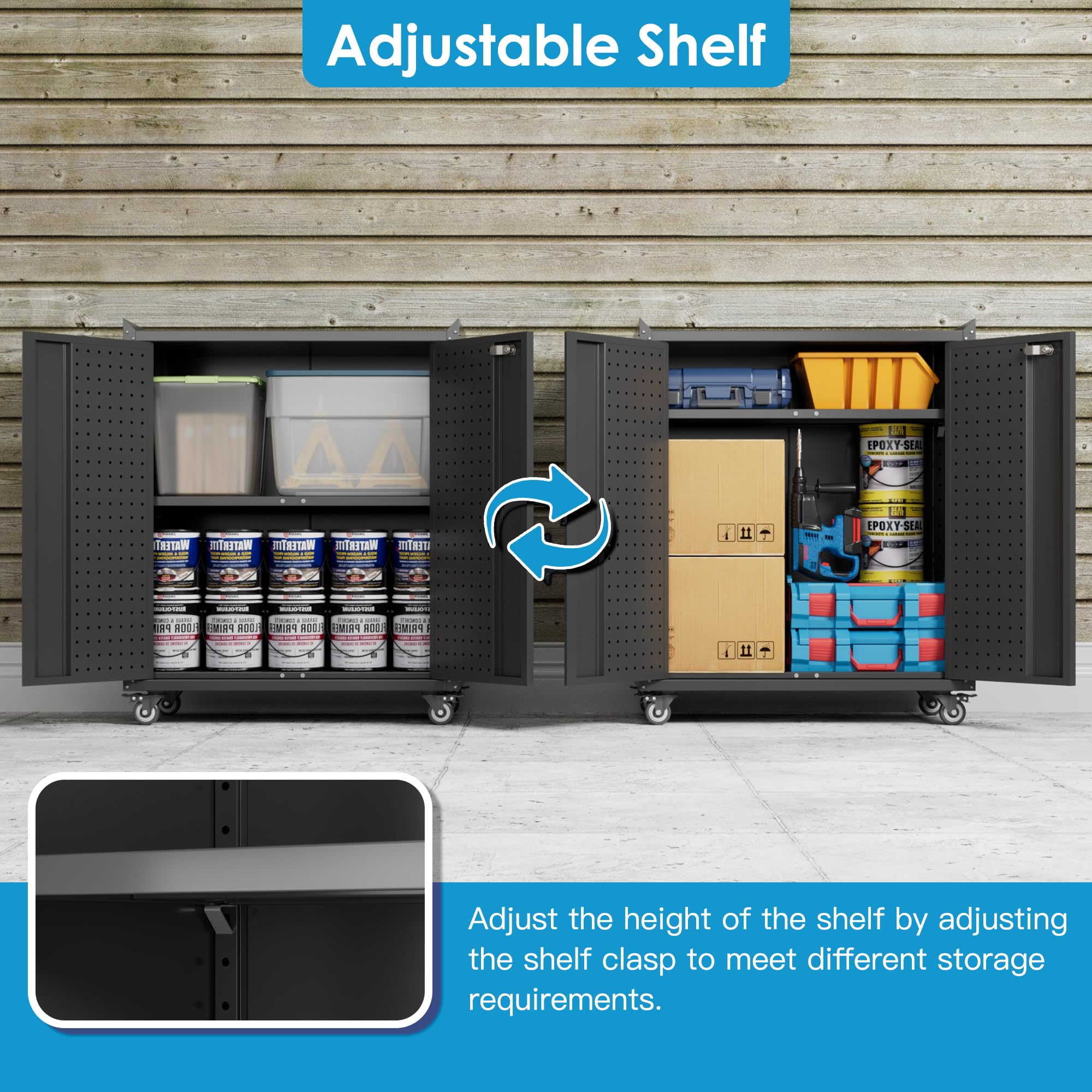 Main product image of Metal Rolling Storage Cabinet, 2 Doors, Adjustable Shelves