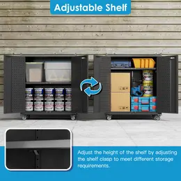Product image of Metal Rolling Storage Cabinet, 2 Doors, Adjustable Shelves