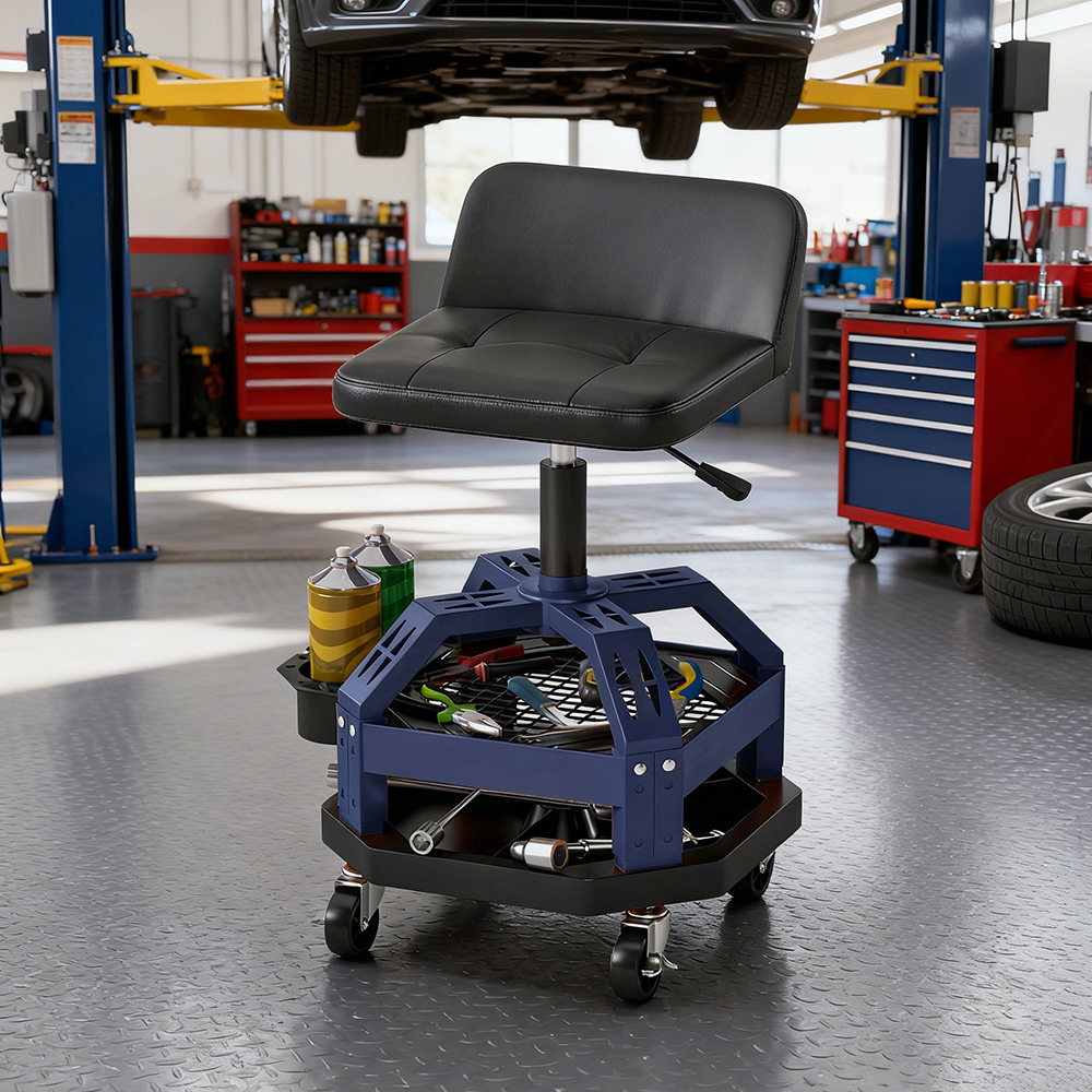 Main product image of 300 LBS Capacity Mechanic Stool with Swivel Casters, Tool Tray, Adjustable Height, Blue