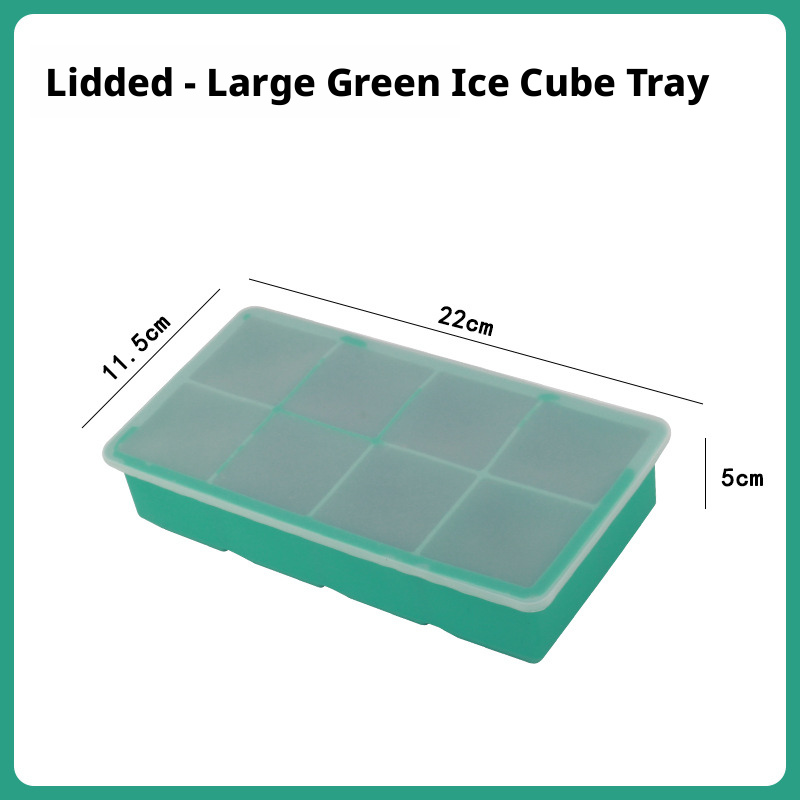 Main product image of Silicone Ice Cube Mold, 8 Square Cavities, Green, 1-Pack