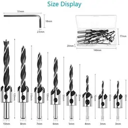 Product image of 90° Tapered Countersink Drill Bit Set, 10-Piece Insert, Twist Drills, Reamer