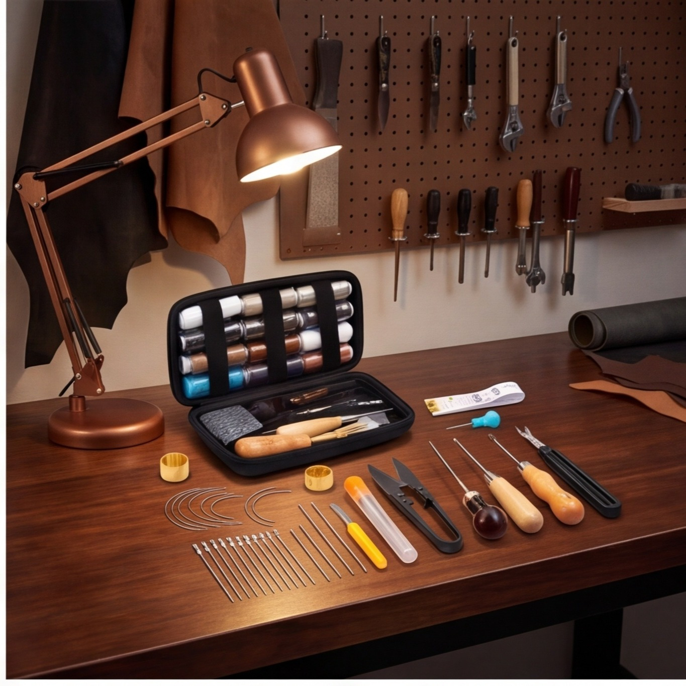 Main product image of Leather Sewing Kit, 25 Needles, Tools, Pouch for Repairs