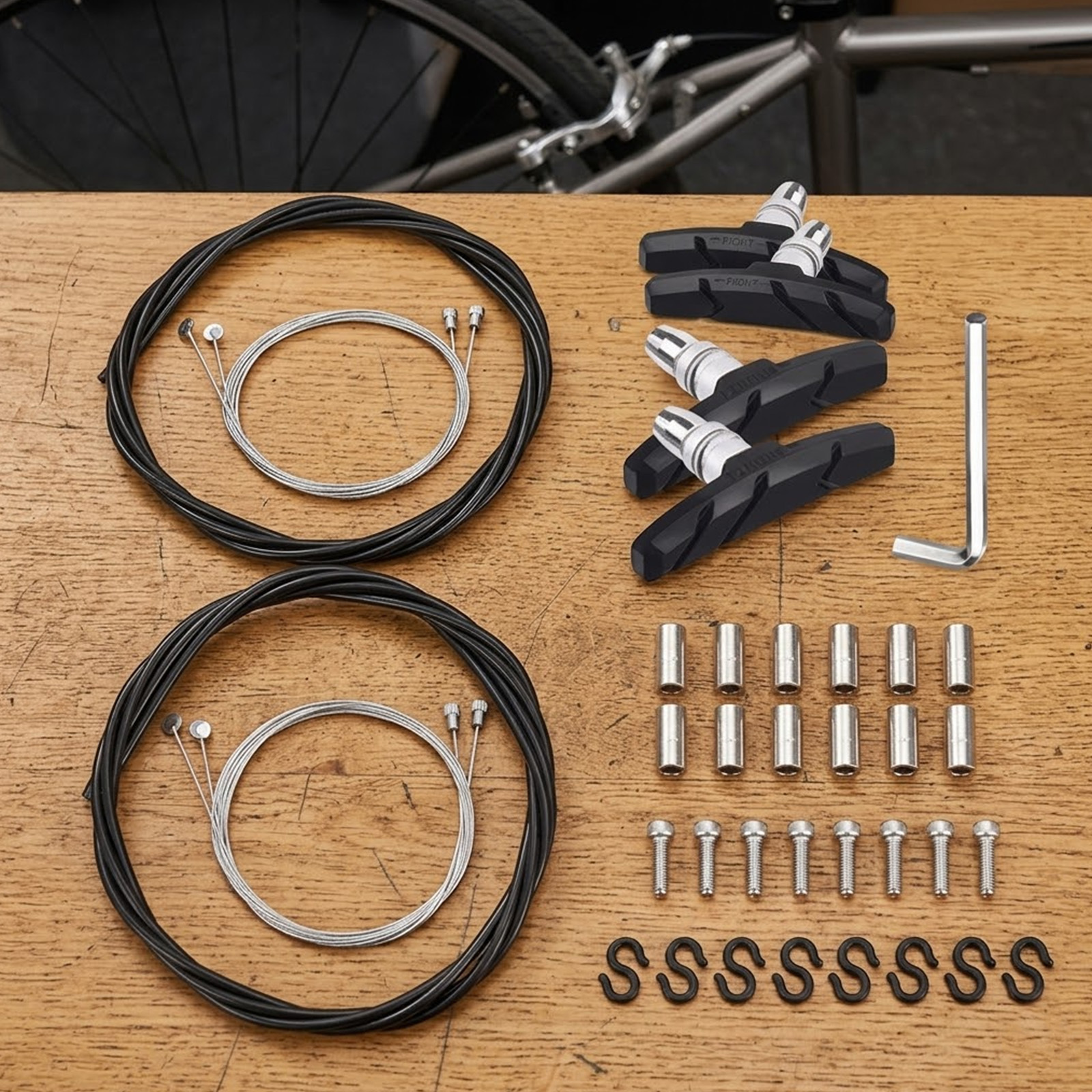 Main product image of Bicycle V-Brake Cable & Pad Set, 2 Cables, 4 Pads, M5 Allen Wrench