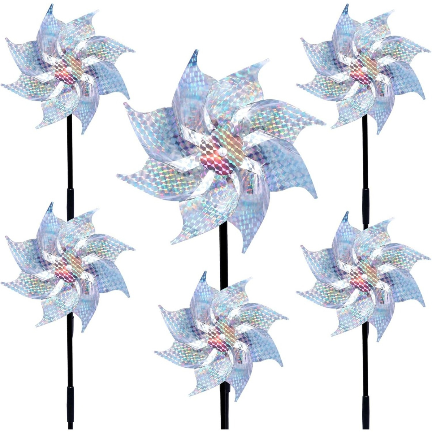 Main product image of 6 Reflective Silver Bird Deterrent Wind Turbines, 52 x 19 cm