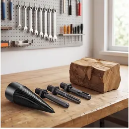 Product image of 5-piece Drilling & Splitting Set: 32mm Wood Bit, 3 Drill Bits, Splitting Tool, Storage Box