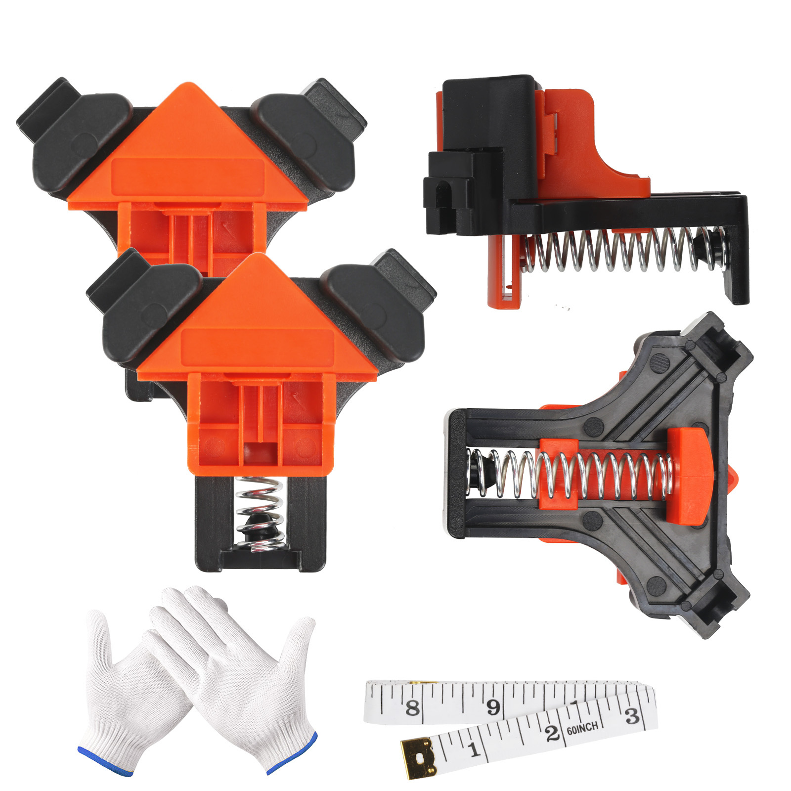 Main product image of Corner Clamp Set, 4 Angle Clamps, Nylon Gloves, Measuring Tape