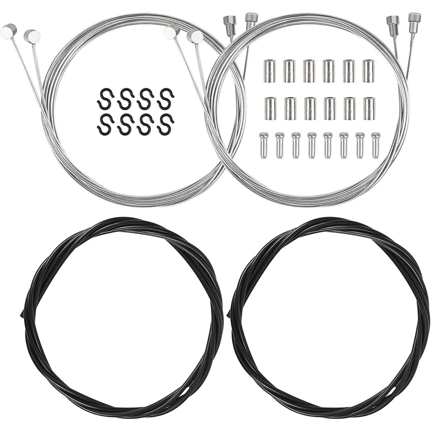 Main product image of Bicycle Brake & Shift Cable Set, 4 Brake, 1 Shift, End Sleeves, S-Hooks