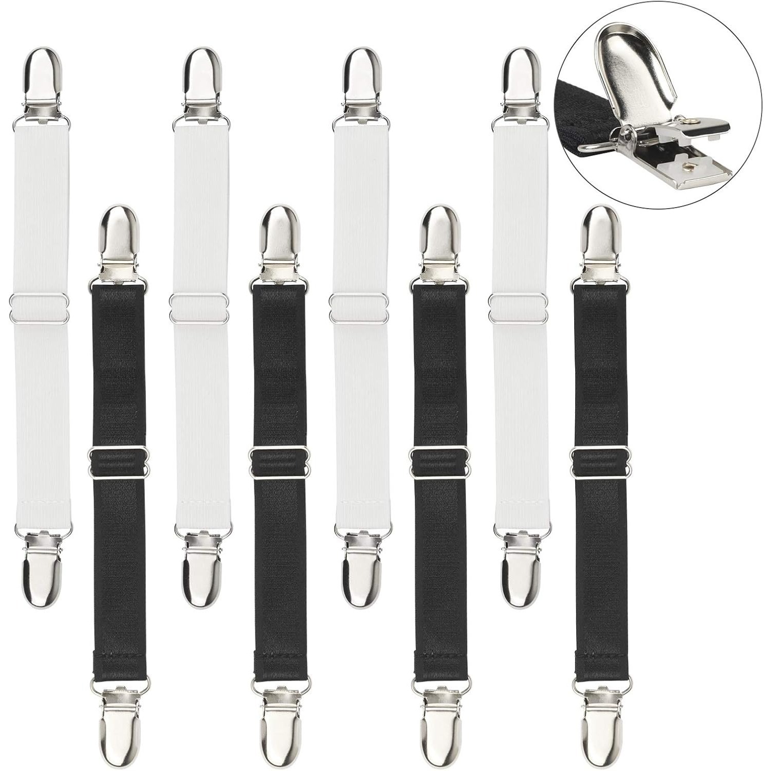 Main product image of Adjustable Sheet Straps, 8-Piece Set, White and Black