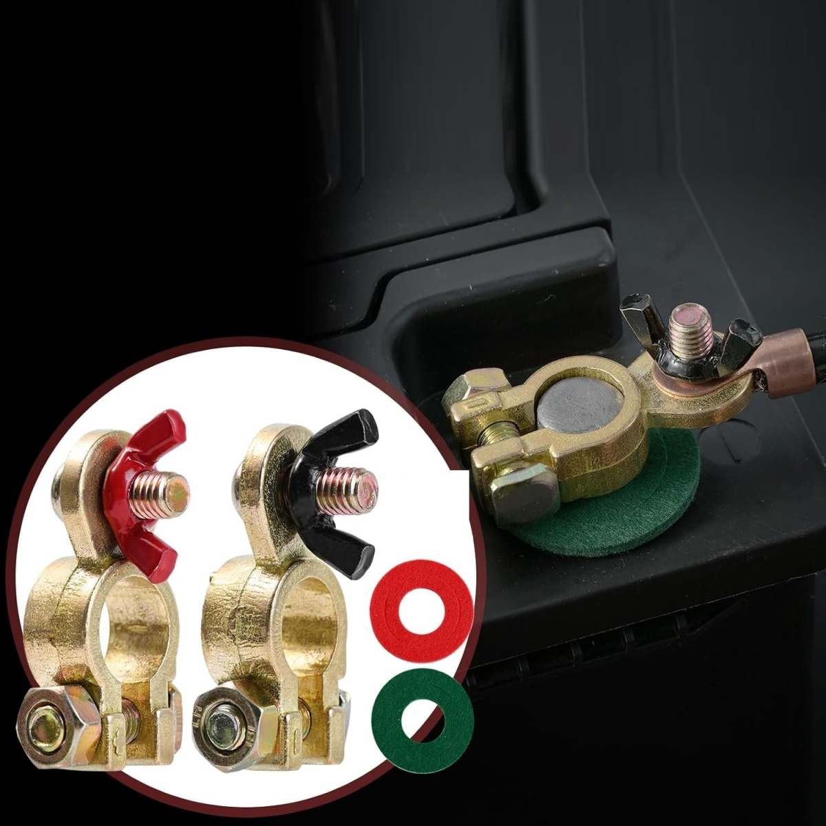 Main product image of Battery Terminals with Red and Green Washers for Cars & Motorcycles
