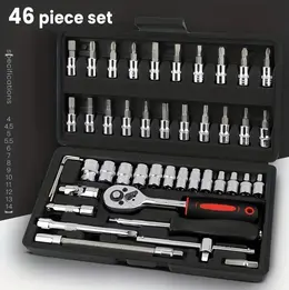 Product image of 46-Piece 1/4 in. Drive Metric Socket, Ratchet, Torx, Hex Bit Set