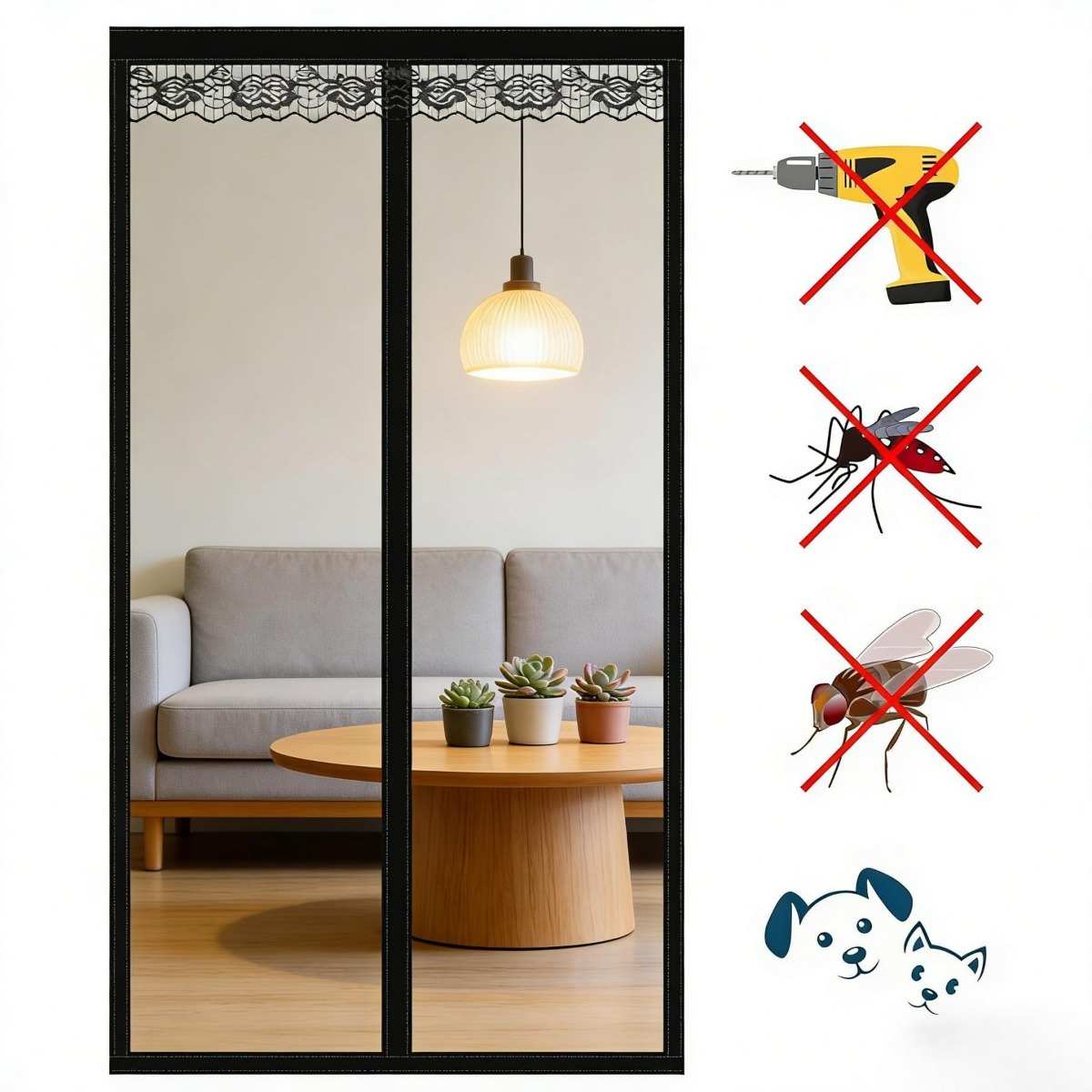 Main product image of Magnetic Insect Screen Door, 90x210 Cm, Black, Self-Adhesive