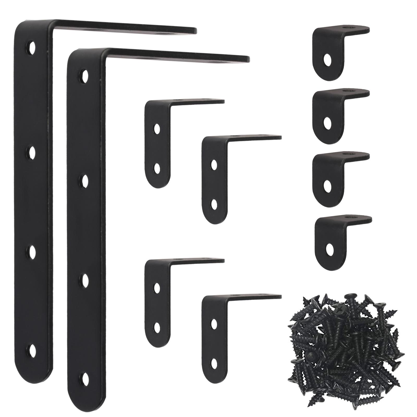 Main product image of Black Corner Bracket Set, 46-Piece, 10 Brackets, 3 Sizes, 36 Screws