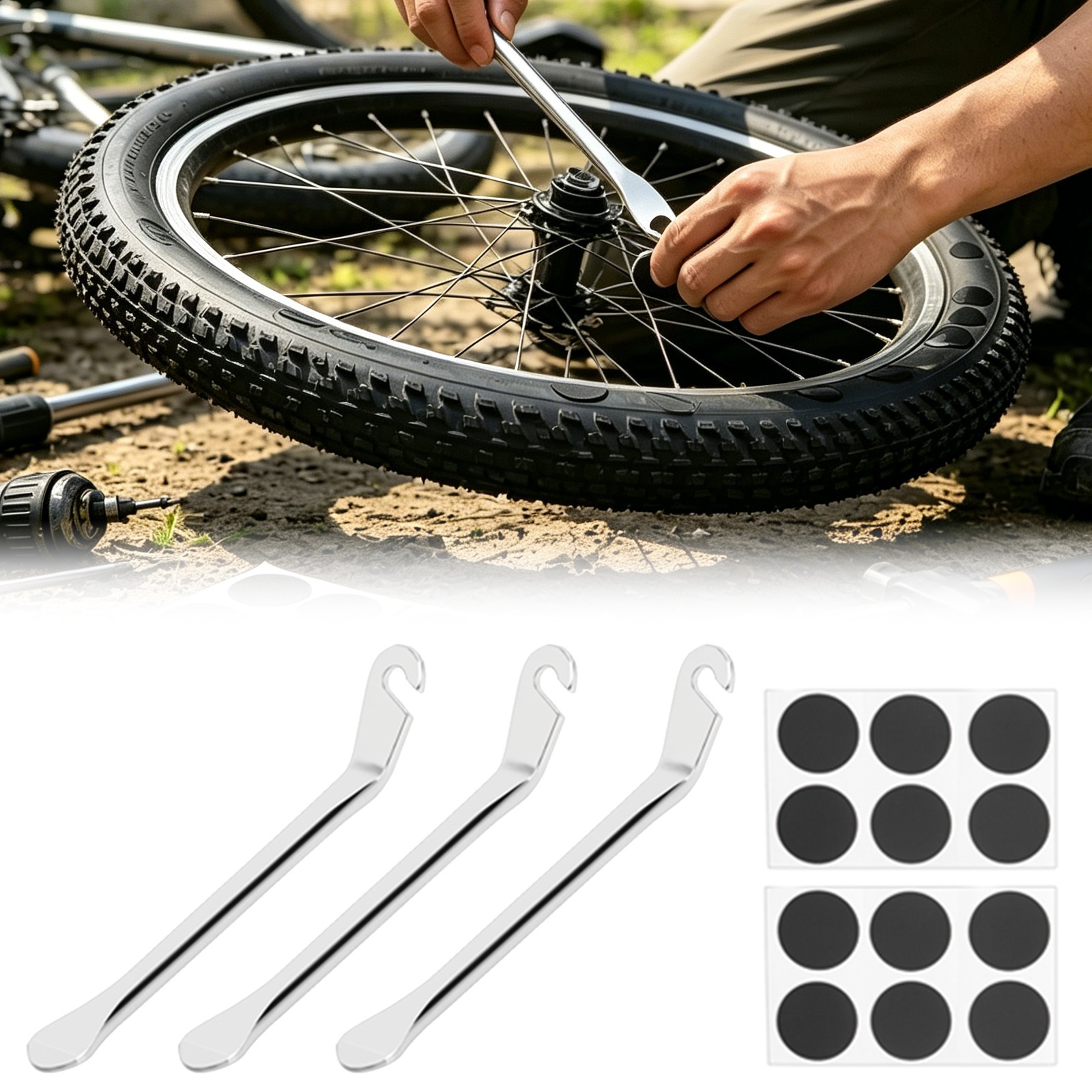 Main product image of Bicycle Tire Lever Set with 3 Levers, 16 Patches