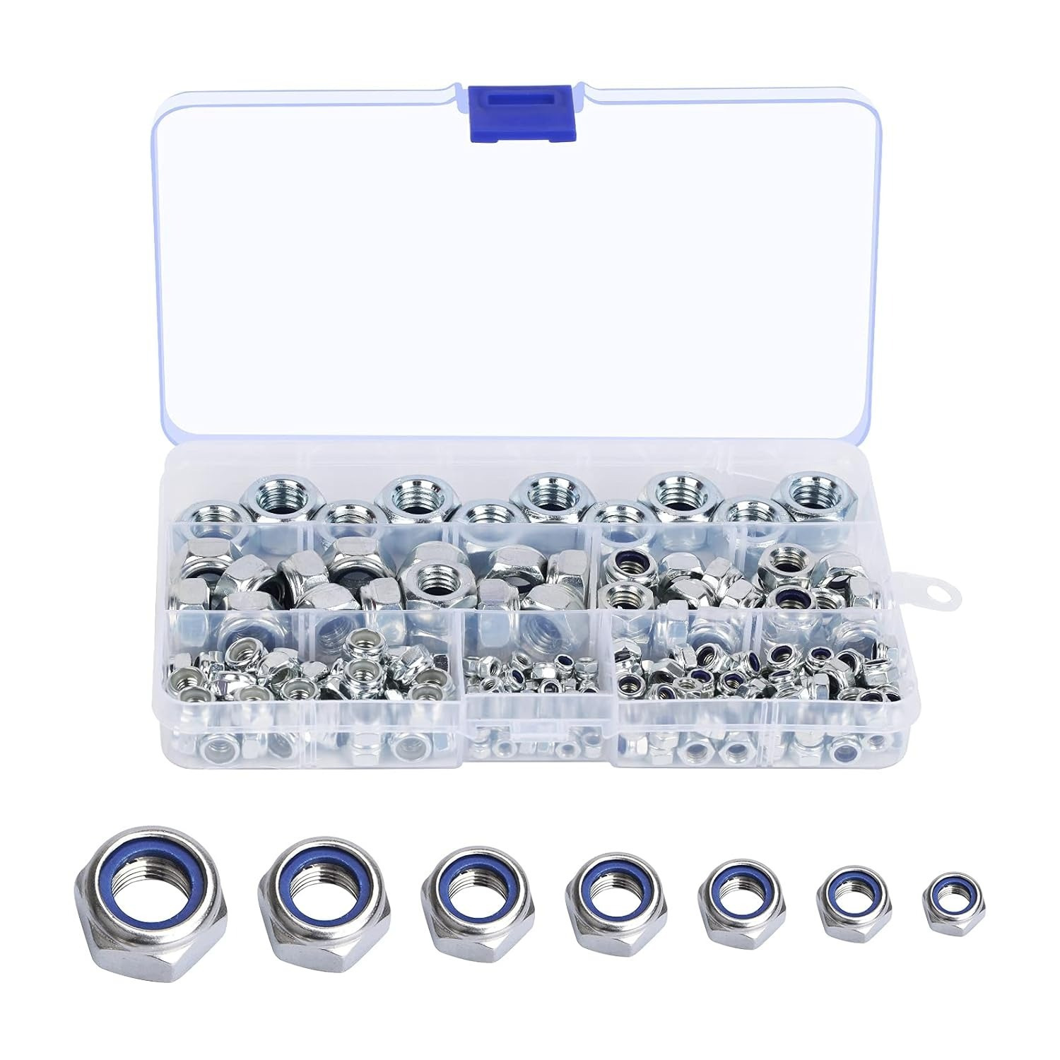 Main product image of 202-Piece Stainless Steel Self-Locking Hex Nut Assortment, M3-M12