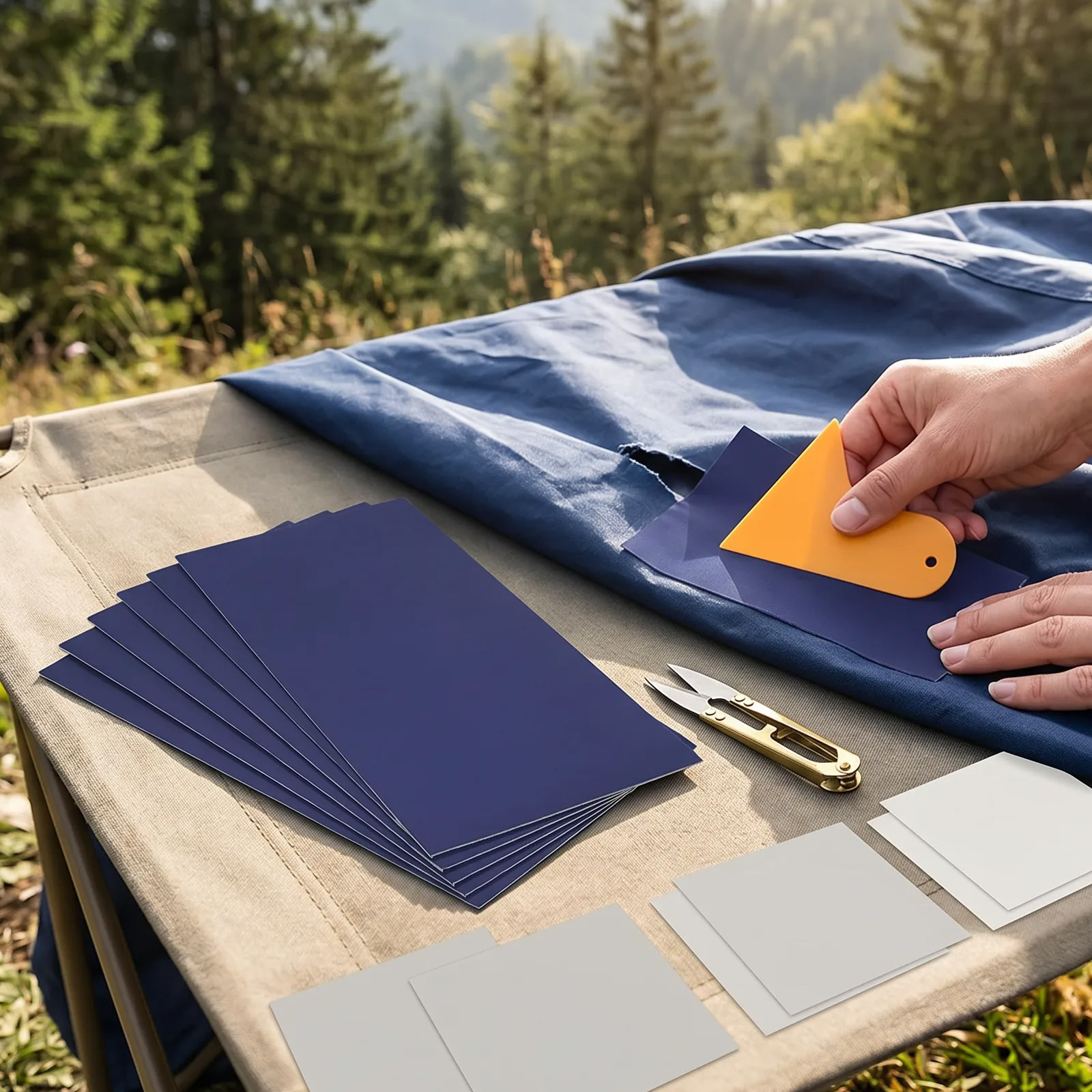 Main product image of 18-Piece Tent Repair Kit, 10 Blue Tapes, 6 White Patches, Scraper