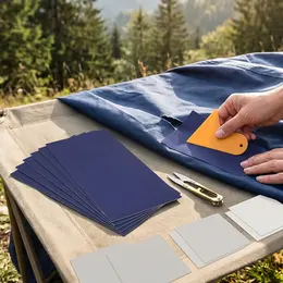 Product image of 18-Piece Tent Repair Kit, 10 Blue Tapes, 6 White Patches, Scraper