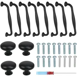 Product image of 12-Piece Aluminum Alloy Handle Set: 146mm Black Pulls, 29mm Knobs with Screws