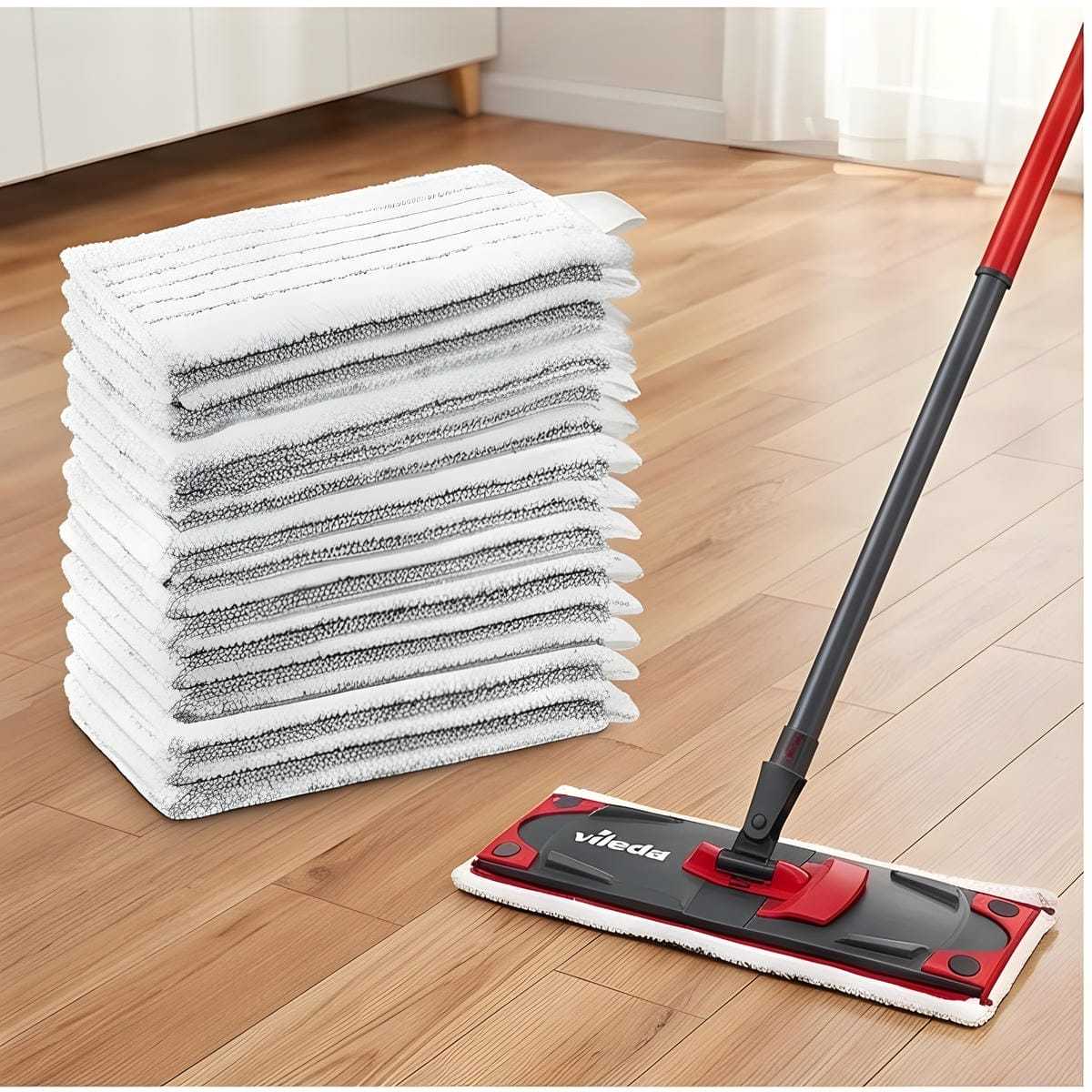Main product image of 10 Compatible Microda XXL Flat Mop Pads, White with Horizontal Stripes