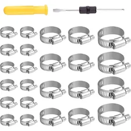 Product image of 24-Piece Stainless Steel Hose Clamp Set for Pipes and Hoses, with Screwdriver