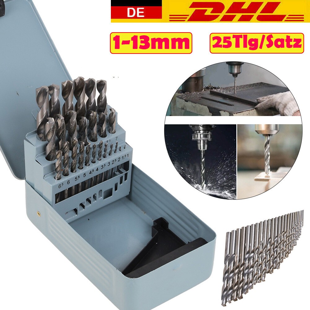 Main product image of 25 Piece HSS Twist Drill Bit Set, 1-13mm, 135° Split Point, Metal Case