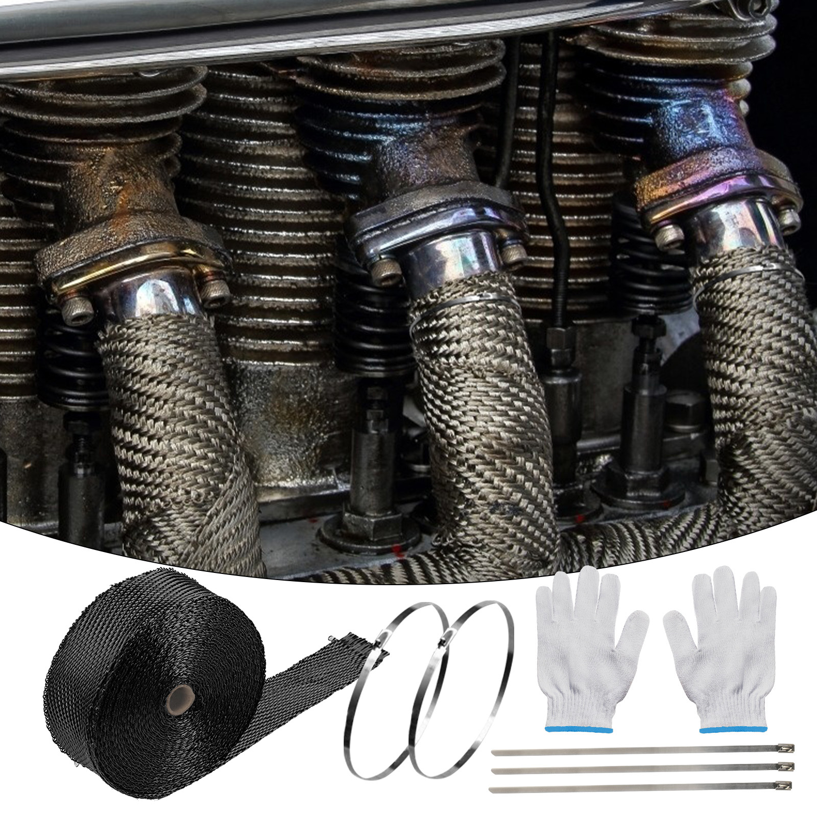 Main product image of Exhaust Sealing Tape Set, 10m Tape, 10 Stainless Steel Ties, Glove