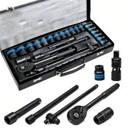 Product image of 1/2 inch Drive Ratchet Wrench and 8-32mm Metric Socket Set, Metal Case