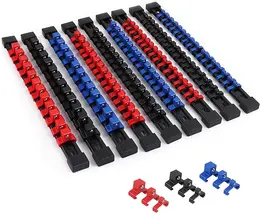 Product image of 9-Piece ABS Wall Mount Socket Rail Set for 1/4in, 3/8in, 1/2in Drives