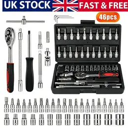 Product image of 46-piece 1/4 inch Drive Metric Socket, Ratchet, Torx, Hex Bit Set with Case