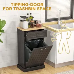 Product image of Free Standing Tilt Out Trash Bin Recycling Cabinet with Drawer, Black-AS