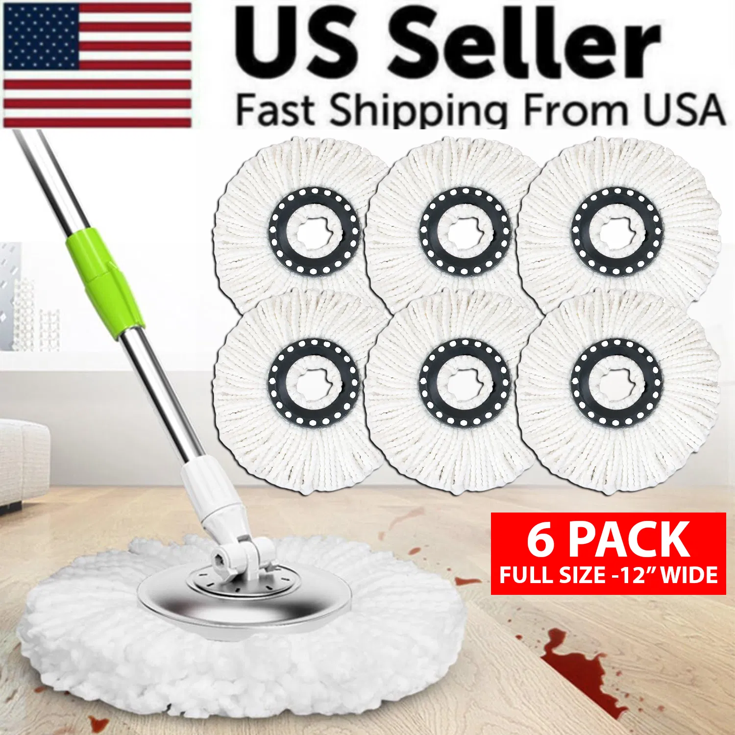 Main product image of 6 Pack Replacement Microfiber Mop Head for 360° Spin Mops