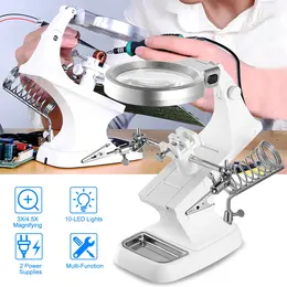 Product image of LED Helping Hands Magnifying Glass, 3X/4.5X, 360° Adjustable Soldering Vise