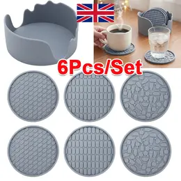 Product image of Set of 6 Round Silicone Coasters with Holder, Non-Slip