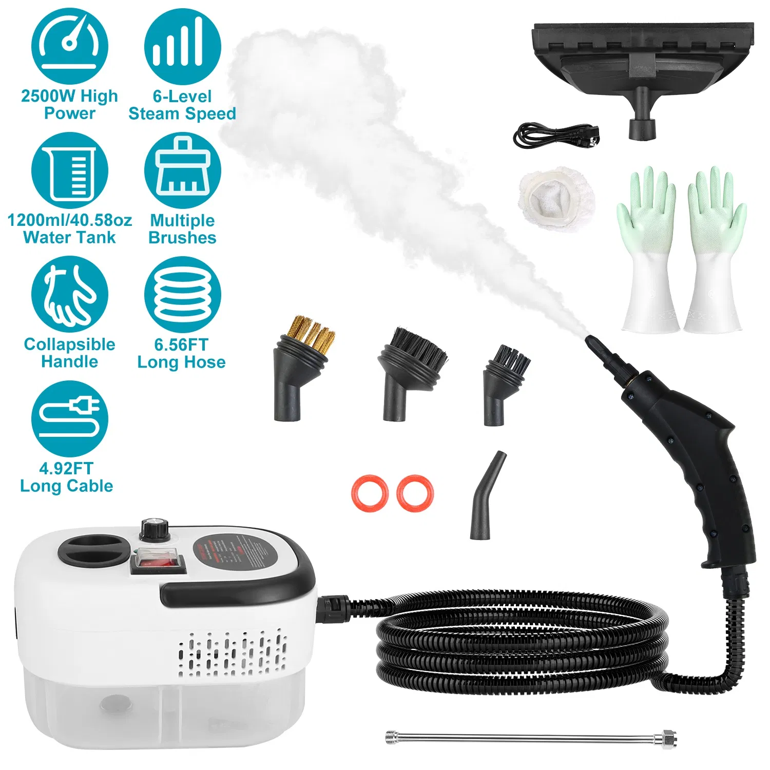 Main product image of 1200ml Tank Steam Cleaner, 2500W, 3 Bar, 6 Adjustable Speeds