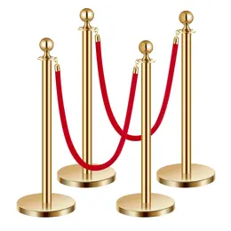 Product image of 4-Piece Gold Stainless Steel Stanchion Set, 5 ft, with Sand-Fill Bases & 2 Red Velvet Ropes