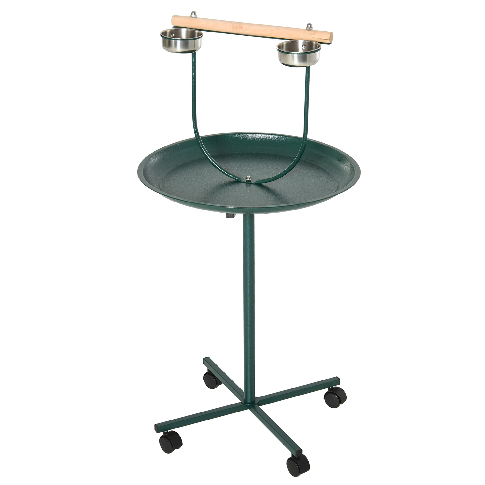 Main product image of Green Rolling Bird Perch Stand with Feeding Bowls for Small, Medium Birds